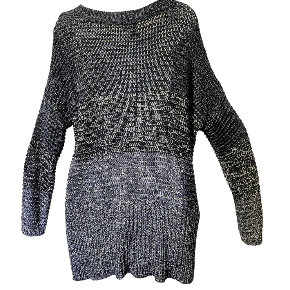 Quinn Open Knit Crew Neck Ombre Hi Lo Pullover Blue Gray Sweater Sz M - Picture 5 of 7